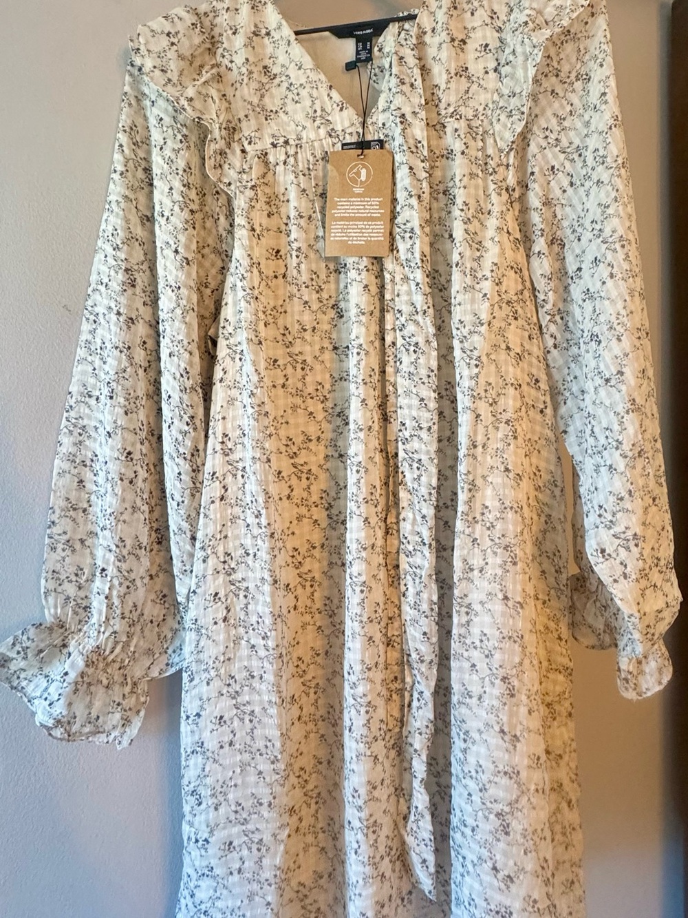 Cream/Light Tan Floral Long-Sleeve Women’s Dress